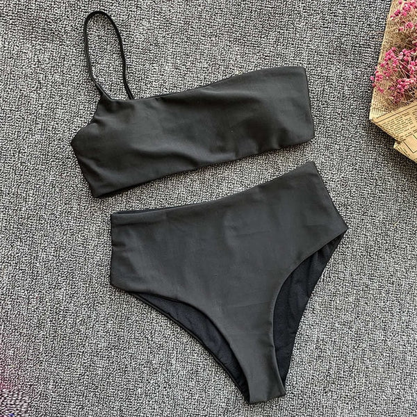 In-X High waist bikinis 2019 mujer Neon swimsuit female one shoulder swimwear women Bandeau top Sexy green bathing suit bathers