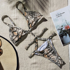 Peachtan Snake print one piece swimsuit female Sexy bandage bikini 2019 High cut swimwear women Monokini Triangle bathing suit