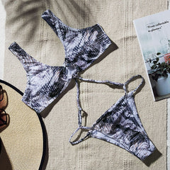 Peachtan Snake print one piece swimsuit female Sexy bandage bikini 2019 High cut swimwear women Monokini Triangle bathing suit
