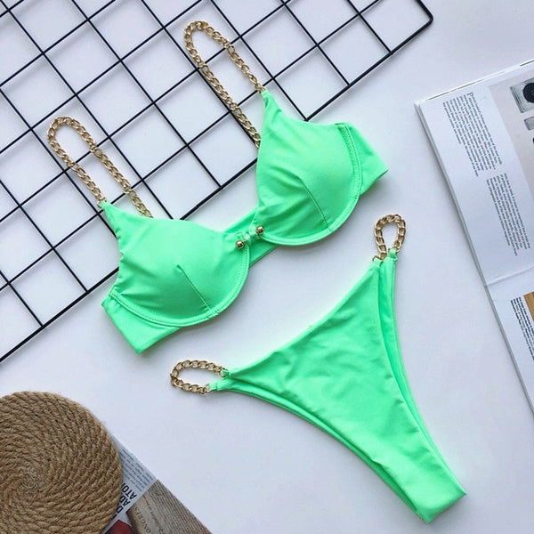 2019 New high cut thong bathing suit high waist swimsuit Solid swimwear women Brazilian Biquini swim beach micro bikini set