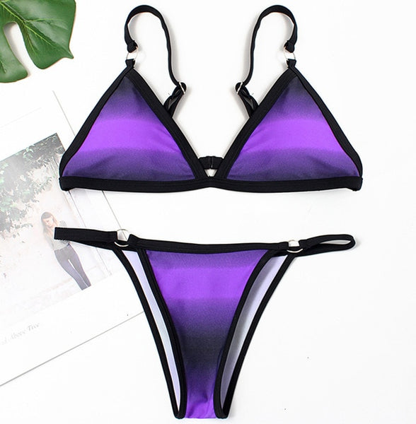Sexy Stripe Print Swimsuit Women Solid Tube Top Bathing Suit High Cut Bikini Set Backless Beachwear Summer Brazilian Swimwear