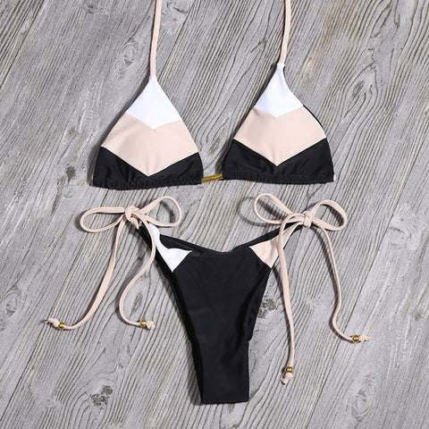Sexy Floral Print Bikinis Striped Patchwork Swimsuit Women Bandage Bikini Set Swimwear Brazilian Beachwear New Bathing Suit