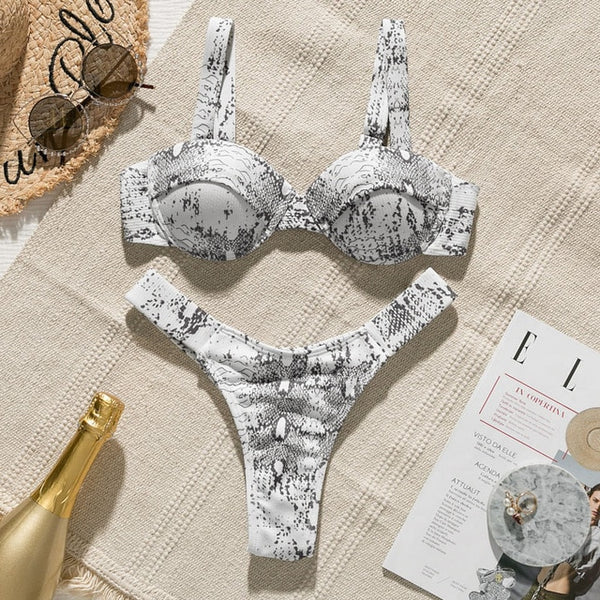 Snake print bikini Push up swimsuit female bathing suit String thong Brazilian bikini 2019 High cut swimwear women Sexy biquini