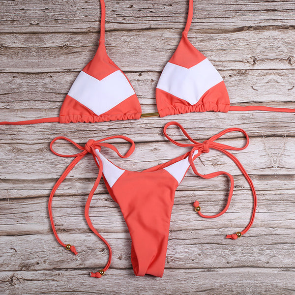 Sexy Floral Print Bikinis Striped Patchwork Swimsuit Women Bandage Bikini Set Swimwear Brazilian Beachwear New Bathing Suit