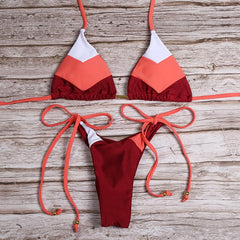 Sexy Floral Print Bikinis Striped Patchwork Swimsuit Women Bandage Bikini Set Swimwear Brazilian Beachwear New Bathing Suit