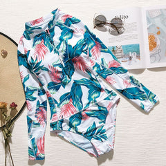 Summer 2020 Leaves print swimsuit female Long sleeve sexy bikini Brazilian one piece bodysuit Push up swimwear women monokini