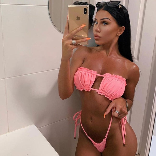 Sexy Polka Dot Bikini Women 2019 Two Piece Swimsuit Push Up Swimwear Floral Side Bathing Suit Brazilian Beach Wear Swimming Suit