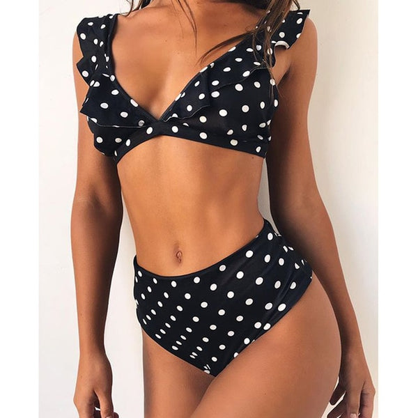Sexy Polka Dot Bikini Women 2019 Two Piece Swimsuit Push Up Swimwear Floral Side Bathing Suit Brazilian Beach Wear Swimming Suit