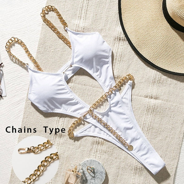 Sexy thong bikini 2020 Push up swimwear women High cut bodysuits one-piece swimsuit female Ring monokini Deep v-neck bathers new