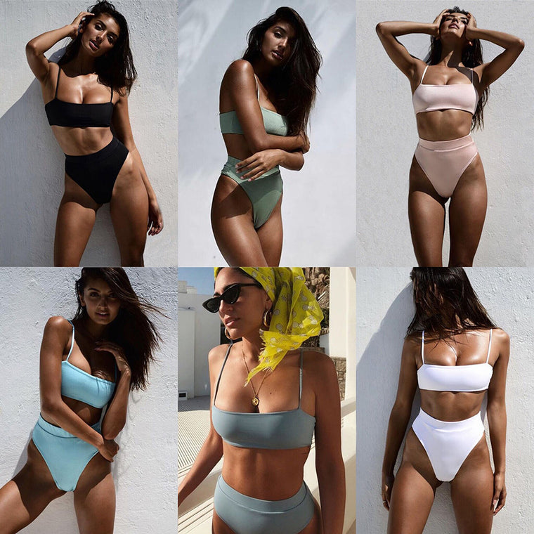 ZTVitality Sexy Bikinis Solid Push Up Bikini 2019 Hot Sale Padded Bra Straps High Waist Swimsuit Female Swimwear Women Biquini