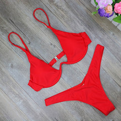 2019 New high cut thong bathing suit high waist swimsuit Solid swimwear women Brazilian Biquini swim beach micro bikini set