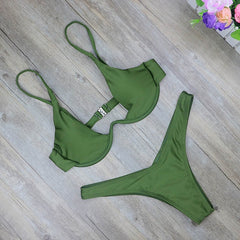 2019 New high cut thong bathing suit high waist swimsuit Solid swimwear women Brazilian Biquini swim beach micro bikini set
