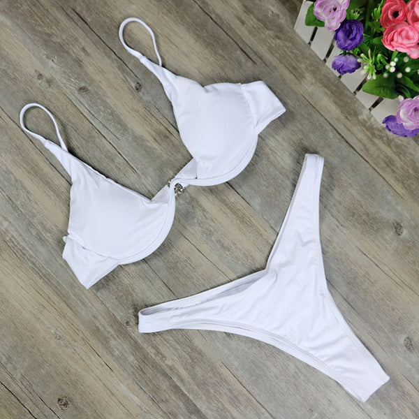 2019 New high cut thong bathing suit high waist swimsuit Solid swimwear women Brazilian Biquini swim beach micro bikini set