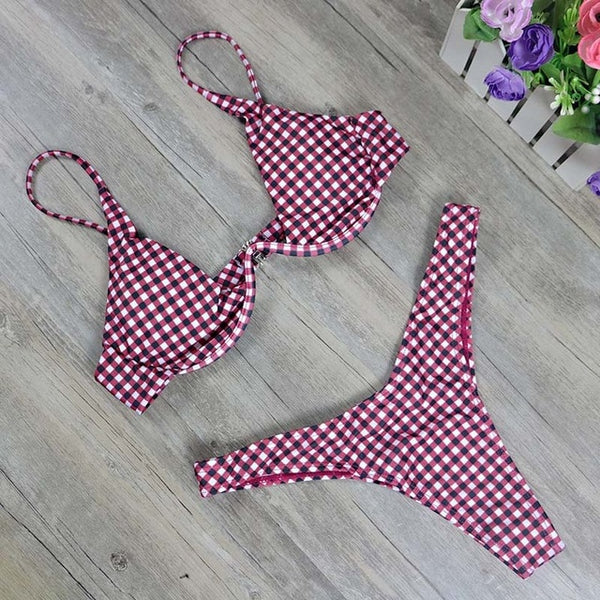 2019 New high cut thong bathing suit high waist swimsuit Solid swimwear women Brazilian Biquini swim beach micro bikini set